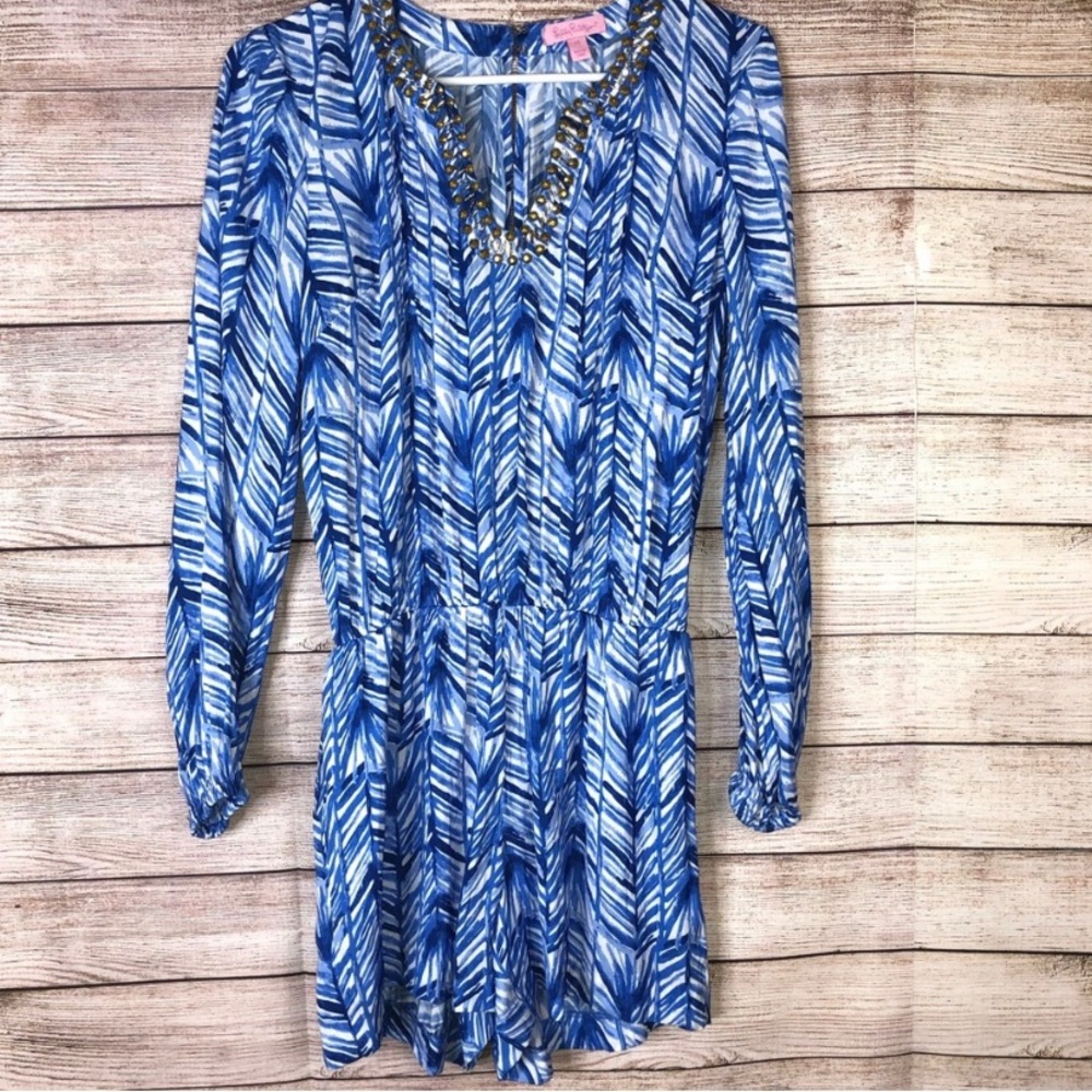 Lilly Pulitzer Lapis Blue Beaded Colby Romper XS